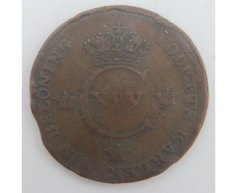 1820 - Swedish skilling of Charles XIV - VF. UK P&amp;P Group 0 (£6+VAT for the first lot and £1+VAT for subsequent lots) 