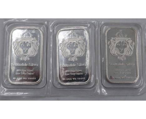 Three Scottsdale silver 1ozt ingots, factory sealed. UK P&amp;P Group 0 (£6+VAT for the first lot and £1+VAT for subsequent l