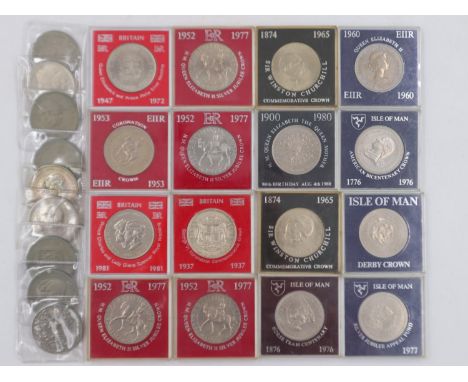 Twenty-five mixed UK and Isle of Man crowns. UK P&amp;P Group 1 (£16+VAT for the first lot and £2+VAT for subsequent lots) 