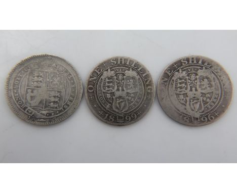 Three circulated silver shillings of queen Victoria. UK P&amp;P Group 0 (£6+VAT for the first lot and £1+VAT for subsequent l