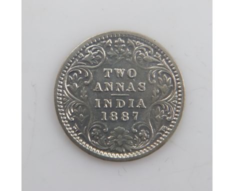 1887 - India silver 2 Annas of queen Victoria. UK P&amp;P Group 0 (£6+VAT for the first lot and £1+VAT for subsequent lots) 