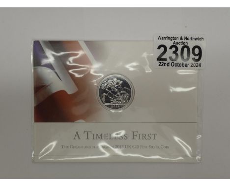 2013 - silver £20 coin, A Timeless First, sealed - UNC. UK P&amp;P Group 1 (£16+VAT for the first lot and £2+VAT for subseque