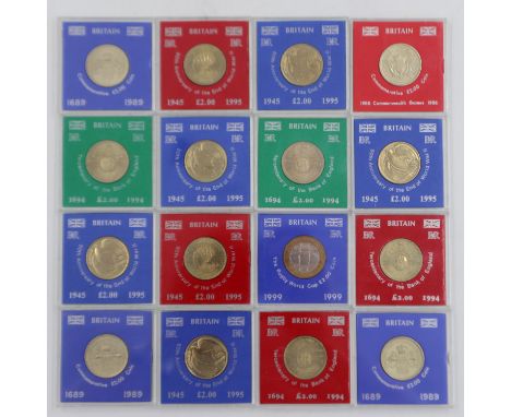 Sixteen mixed collectors edition cased £2 coins. UK P&amp;P Group 1 (£16+VAT for the first lot and £2+VAT for subsequent lots