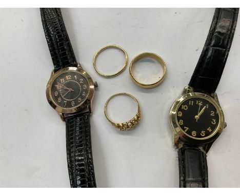 22ct gold wedding ring, Victorian diamond ring (one stone missing), a 9ct gold wedding ring and two wristwatches22ct gold wed