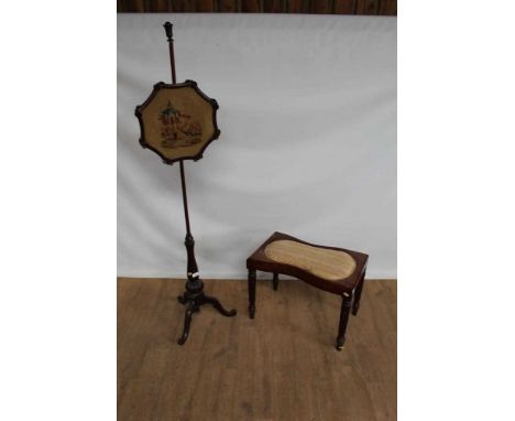 Victorian mahogany pole screen with tapestry panel, on tripod base, together with a Victorian mahogany framed stool (2)