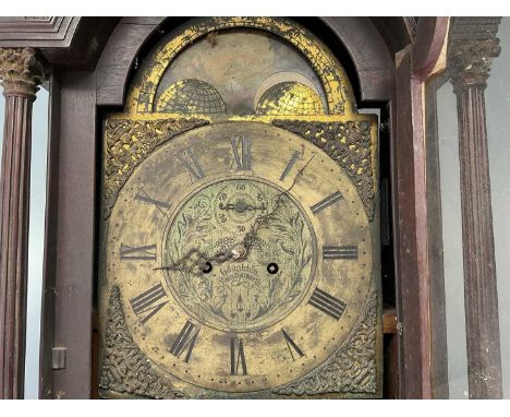 George III mahogany longcase clock with arched brass moonphase dial signed Handsworth, Houghton, with twin train movement, pe