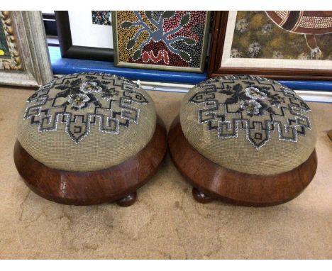 Pair of Victorian walnut and beaded tapestry foot stools