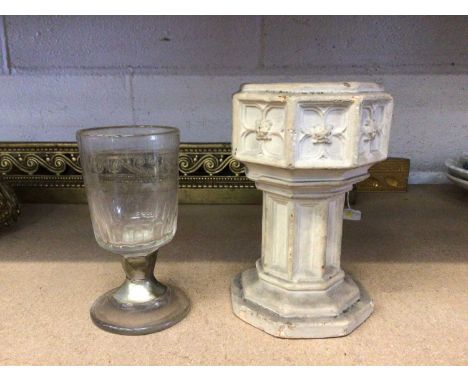 Plaster model of a font, and a repaired 19th century glass
