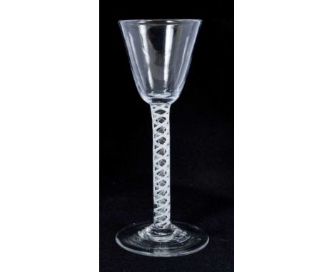 18th century wine glass with plain bowl, double opaque twist stem on splayed foot 16 cmIn good condition with some light scra