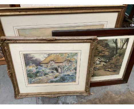 Cyril Ward (1863-1935) - watercolour in glazed gilt frame - 'Early Summer in a cottage garden', a Victorian watercolour and a
