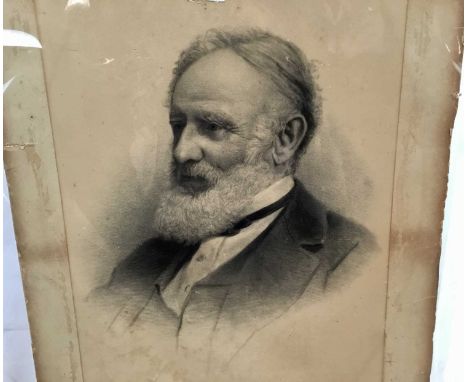 Victorian charcoal portrait on card of a bearded gentleman, 38cm x 50cm, unframed
