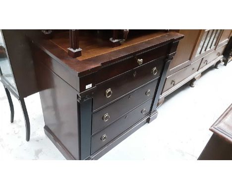 Modern Empire-style chest of four long drawers with brass ring handles