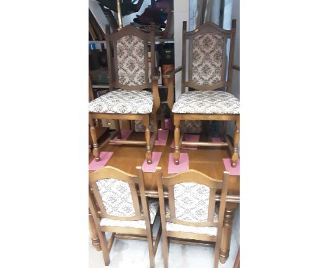 Set of six Old Charm style dining chairs comprising two carvers and four standards, together with a similar extending dining 