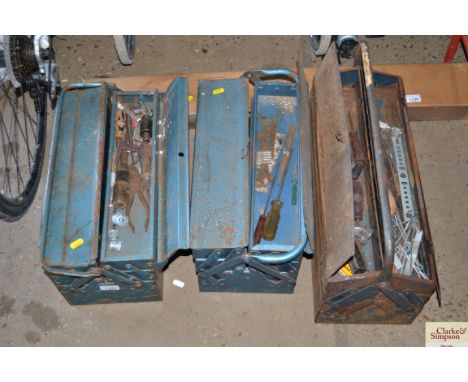 Three tool boxes and contents of tools 