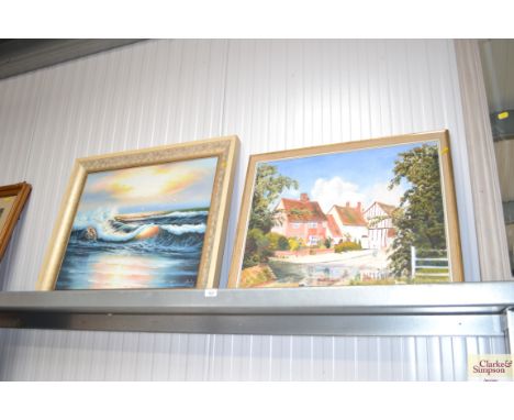An oil on canvas depicting Queensdale Ipswich and an oil on canvas depicting a seascape signed Andy