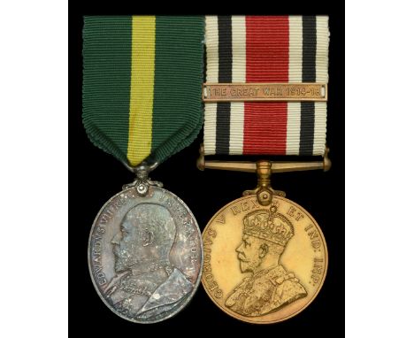 Pair: Sergeant W. J. Doswell, Hampshire Regiment  Territorial Force Efficiency Medal, E.VII.R. (5 Sjt: W. J. Doswell. 4/Hants