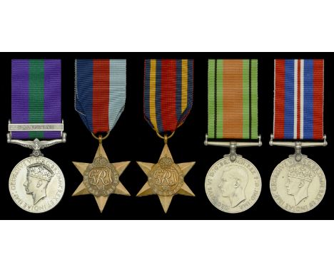 Five: Company Sergeant-Major R. Lennard, The Buffs  General Service 1918-62, 1 clasp, Palestine (6285176. Pte. R. Lennard. Th