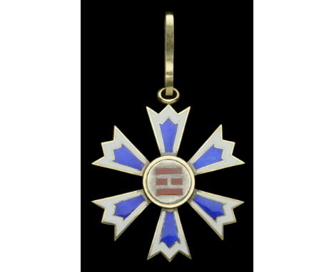 Korea, Empire, Order of the Eight Trigrams, Third Class neck badge, 52mm, silver-gilt and enamel, nearly extremely fine, £200