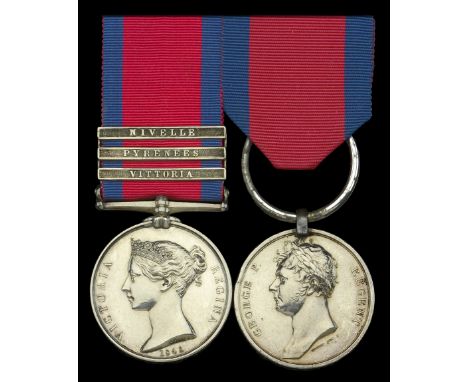 Pair: Private Richard Smith, 51st Light Infantry   Military General Service 1793-1814, 3 clasps, Vittoria, Pyrenees, Nivelle 