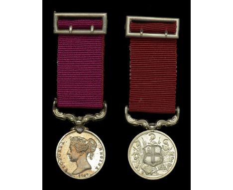 Indian Army Meritorious Service Medal, V.R., H.E.I.C. issue, with top Hunt & Roskell silver riband buckle; Indian Army L.S. &