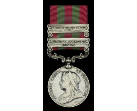 India General Service 1895-1902, 2 clasps, Relief of Chitral 1895, Punjab Frontier 1897-98 (314 Sergt. G. Eaton. 1st Bn. East