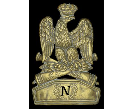A French Napoleonic Imperial Guard Train of Artillery Helmet Plate 1806-10. A scarce Model 1806-10 Helmet Plate, 175mm x 120m