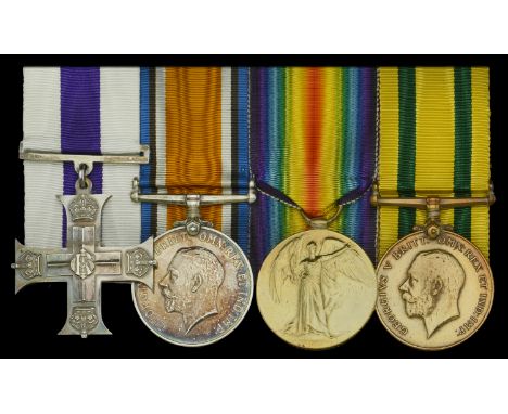 A Great War M.C. group of four awarded to Lieutenant P. Wells, Royal Field Artillery, late Hampshire Yeomanry, who was wounde