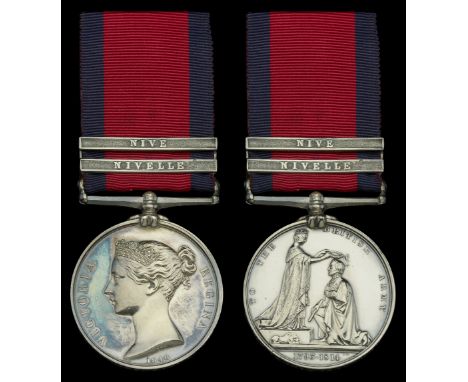 The Peninsula War Medal awarded to Lieutenant R. Blake, 3rd Foot, who was severely wounded and lost a leg at St Pierre in Dec