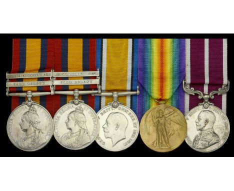 A scarce Q.S.A. ‘double issue’ group of five awarded to Company Quartermaster Sergeant G. Taylor, King’s Royal Rifle Corps, l