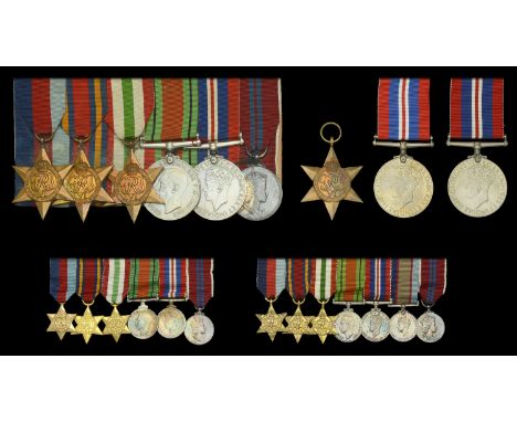 1939-45 Star; Africa Star; Burma Star; Italy Star; Defence Medal; War Medal 1939-45 (3), one in Air Ministry card box of issu