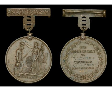 An Ohio Civil War medal awarded to Private Patrick Newton, a Veteran soldier of the 61st Ohio Infantry Regiment who served be