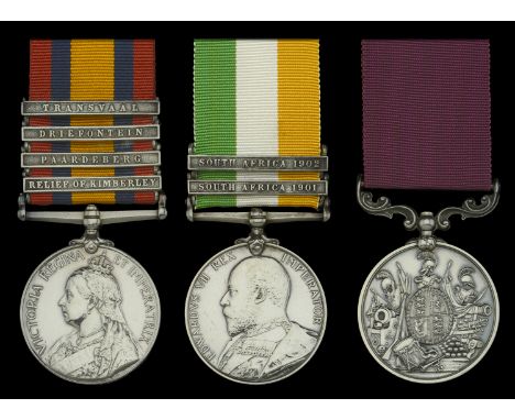 Pair: Sergeant Cook A. Naish, East Kent Regiment  Queen’s South Africa 1899-1902, 4 clasps, Relief of Kimberley, Paardeberg, 