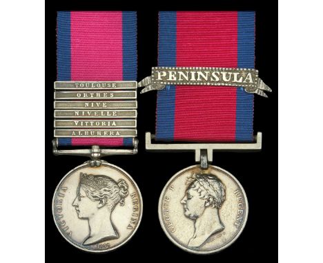 Pair: Troop Sergeant-Major John Inskip, 13th Light Dragoons   Military General Service 1793-1814, 6 clasps, Albuhera, Vittori