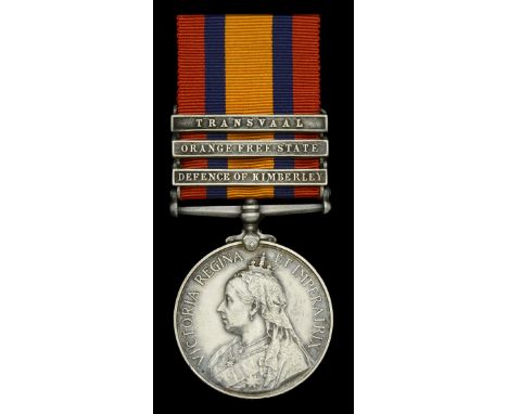 Queen’s South Africa 1899-1902, 3 clasps, Defence of Kimberley, Orange Free State, Transvaal (4021 Pte. F. Aldred. L.N. Lanc: