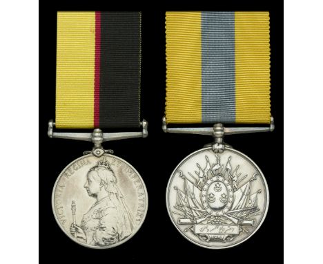 Pair: Private H. Blinko, East Kent Regiment, who received a rare pair of Sudan medals for services as Clerk to the Brigade Ma