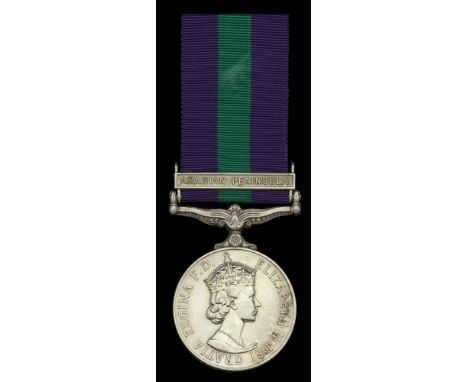 General Service 1918-62, 1 clasp, Arabian Peninsula (830 Pte. Blal. Muhammad. T.O.S.) first part of name officially corrected