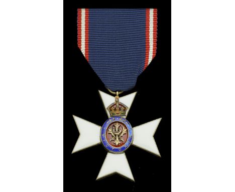 The Royal Victorian Order, M.V.O., Member’s 4th Class breast badge, silver-gilt and enamel, the reverse officially numbered ‘