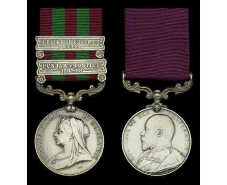 Pair: Sergeant H. J. Smith, East Kent Regiment  India General Service 1895-1902, 2 clasps, Relief of Chitral 1895, Punjab Fro