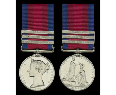 The Military General Service Medal awarded to Private George Harrison, 85th Foot, who was wounded in the left knee during the