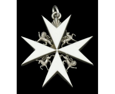 The Order of St. John of Jerusalem, Officer‘s (Brother’s) breast badge, silver and enamel, heraldic beasts in angles, with sm