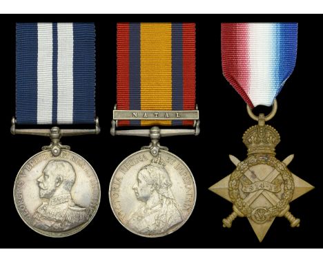 A Great War submariner’s D.S.M. group of three awarded to Leading Seaman H. C. Wright, H.M. Submarine D7, for the sinking of 