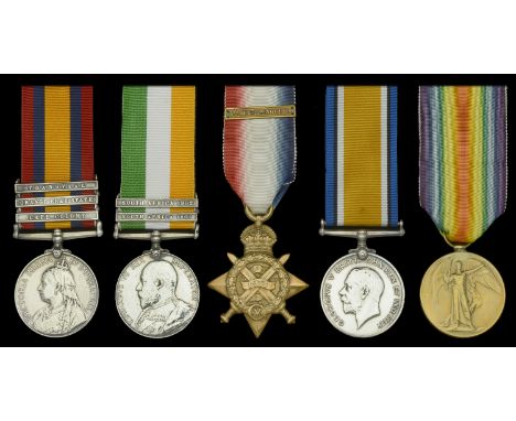 Five: Private W. J. White, East Kent Regiment  Queen’s South Africa 1899-1902, 3 clasps, Cape Colony, Paardeberg, Transvaal (