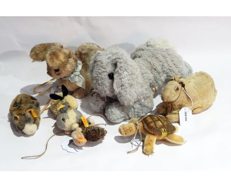 Mid 20th century Steiff tortoise, plush bodied with plastic shell, bearing label, Steiff modern soft bodied guinea pig with b