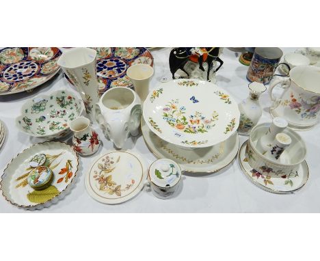 Aynsley china comport "Cottage Garden" pattern, a similar Aynsley china vase, waisted, sundry Royal Worcester Evesham pattern