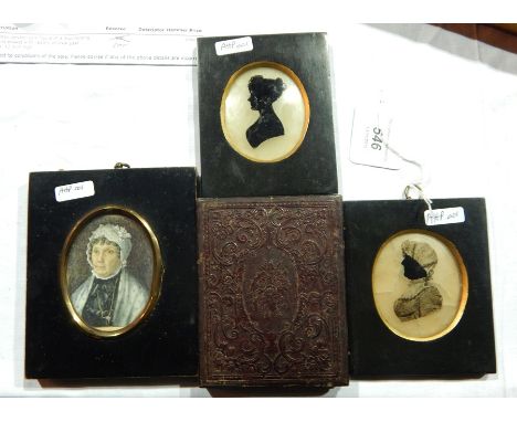 Regency style painted silhouette, a shoulder portrait of a seated female and others