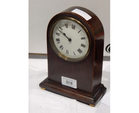 Early 20th century inlaid mantel clock with satinwood stringing 