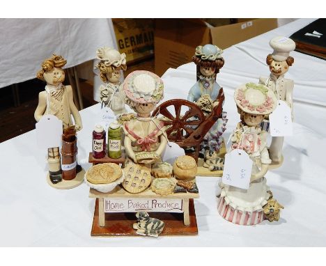 Set of six Victorian style ceramic figures by Laura Dunn, viz:- "Baker", "Golfer", "Greengrocer", "Weaver", etc. (6) 