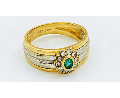 Italien, Alessandria. 2. H. 20. Jh.; Weiß- und Gelbgold, gest. 750. Ringschiene à deux couleurs zentral besetzt mit einem leu