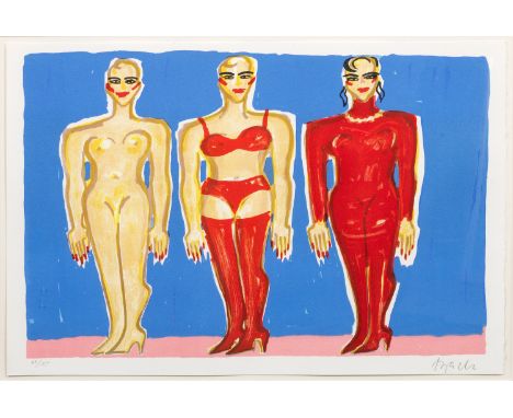 (Geb. 1951 Neuenhain/Taunus. Ansässig in Berlin)"Anziehend". OriginaltitelFarblithographie/Velin. R. u. sign.; L. u. nummerie