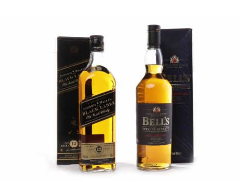 BELL'S SPECIAL RESERVE
Blended Malt Scotch Whisky. 
70cl, 40% volume, in carton. 
JOHNNIE WALKER BLACK LABEL AGED 12 YEARS
Bl